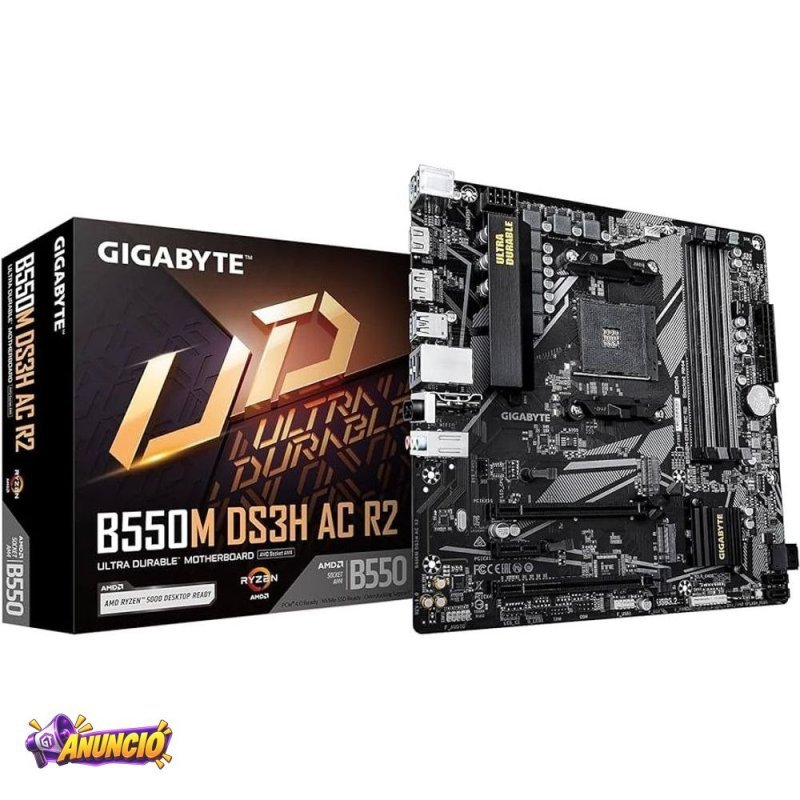 Placa Mãe Gigabyte B550M DS3H AC R2 Wi-Fi AM4 4xDDR4 Chipset AMD B550 mATX