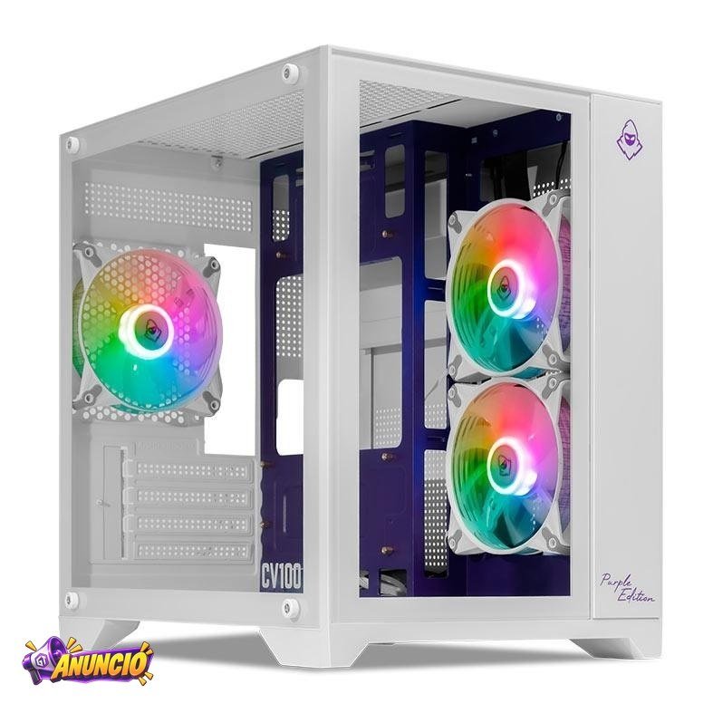 Gabinete Gamer Mancer CV100 Purple Edition, Mid-Tower, Com 3 Fans, Branco, MCR-CV100-PEW