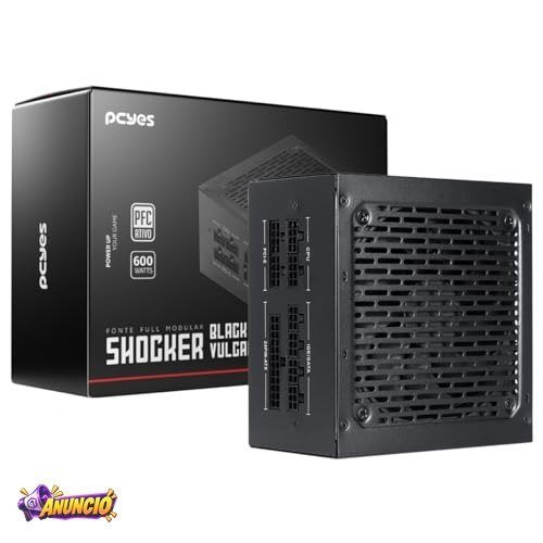 PCYES Fonte Gamer Shocker Full Modular 600W 80 Plus Standard - Black Vulcan - FM600WBV