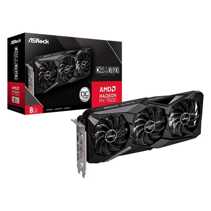 Placa de Vídeo ASRock RX 7600 Challenger PRO OC AMD Radeon, 8GB, GDDR6, Triple Fan - 90-GA62ZZ-00UANF