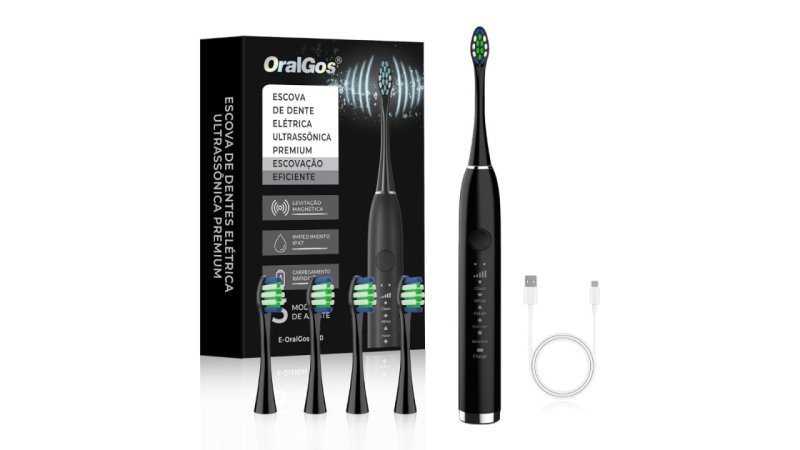 Escova Dental Elétrica OralGos Recarregável + 4 refis