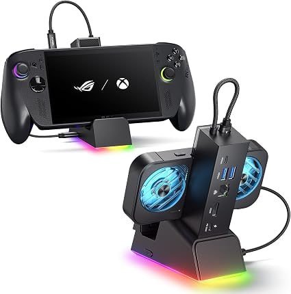Dock Station JSAUX 7 em 1 para ROG Ally X, ROG Ally, Steam Deck e Legion Go, com Ventilador RGB, HDMI 4K 120Hz, Ethernet Gigabit e USB 3.0