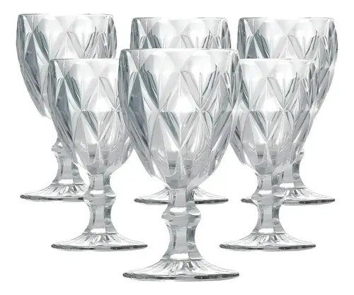 Jogo 6 Taças de Cristal 340ml Diamond Transparente vidro