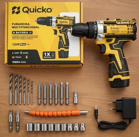 Furadeira Parafusadeira 12V Kit 25 Peças Potente + Frete Grátis
