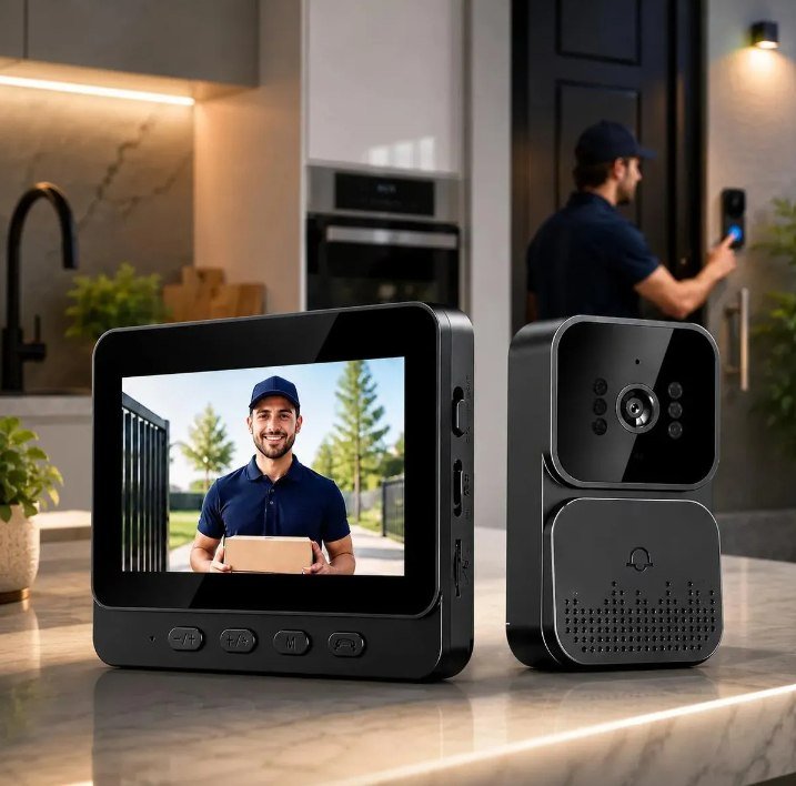 Vídeo Porteiro Campainha com Áudio Monitor Sem Fio Interfone Bidirecional Wireless Hd Cor Cinza-escuro Casa Segura VLX