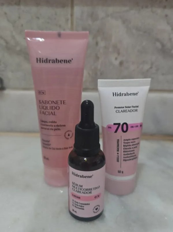 Kit Hidrabene Linha Clareadora — Sabonete, Sérum e Protetor FPS 70