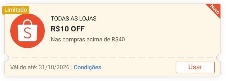 Cupom Shopee - R$ 10 OFF em R$ 40