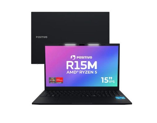 Notebook Positivo Vision R15M AMD Ryzen 5-5625U Linux 8GB + 256GB, Wi-Fi 6 Tela 15” Full HD IPS Antirreflexo - Minitela 1,54" - Lumina Bar Preto