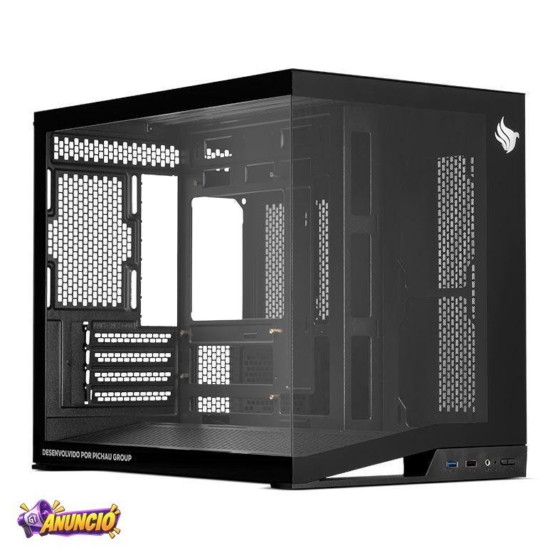 Gabinete Gamer Pichau Osiris, Mini-Tower, Lateral de Vidro, Preto, PG-OSI-BK