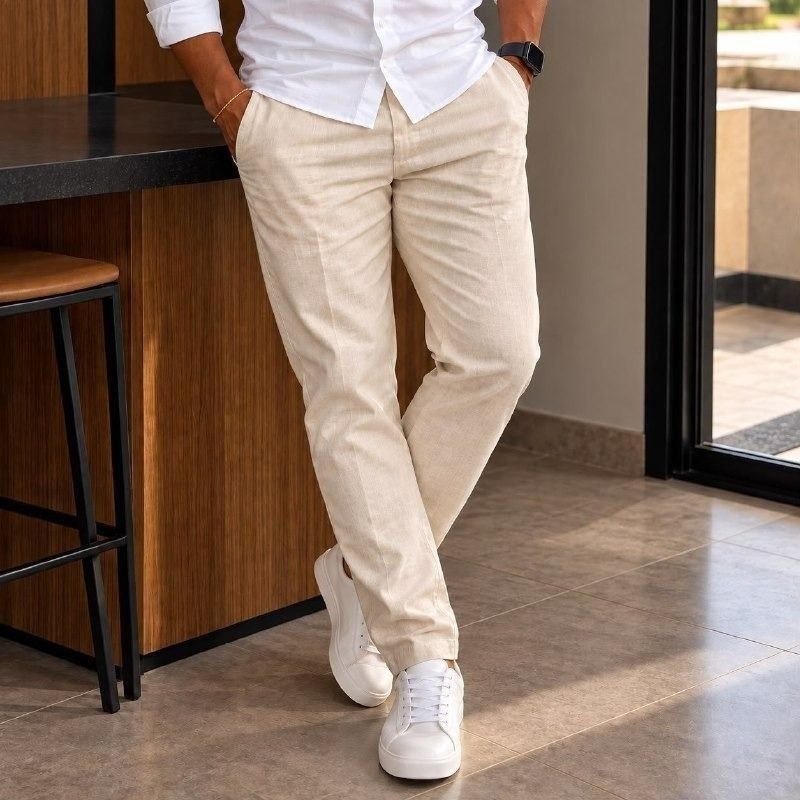 Calça Linho Masculino Social Casual C/bolsos Tecido Premium