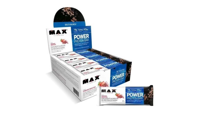 12 un. Barra de Proteína Max Titanium Top Whey 41g Morango + Frete Grátis