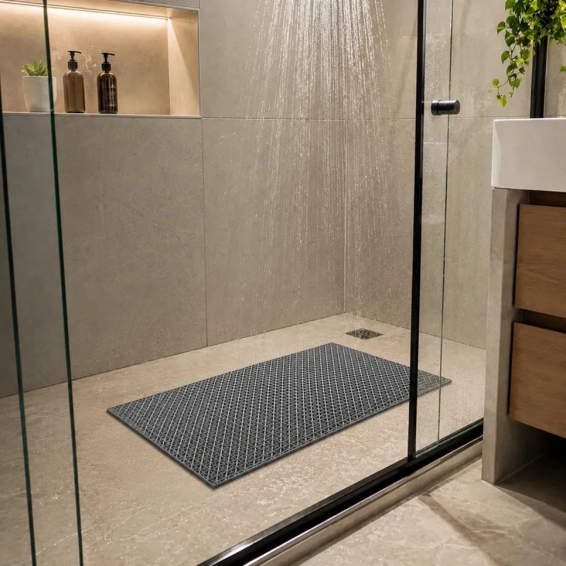 Tapete Antiderrapante Emborrachado para Banheiro Box Piscina 1 Metro Cinza Onda