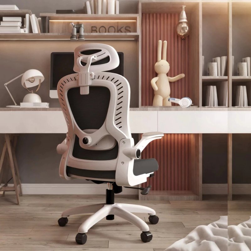 Cadeira de Escritório Ergonômica Com Apoio Lombar e Apoio de Cabeça Cinza com Estofado de Mesh