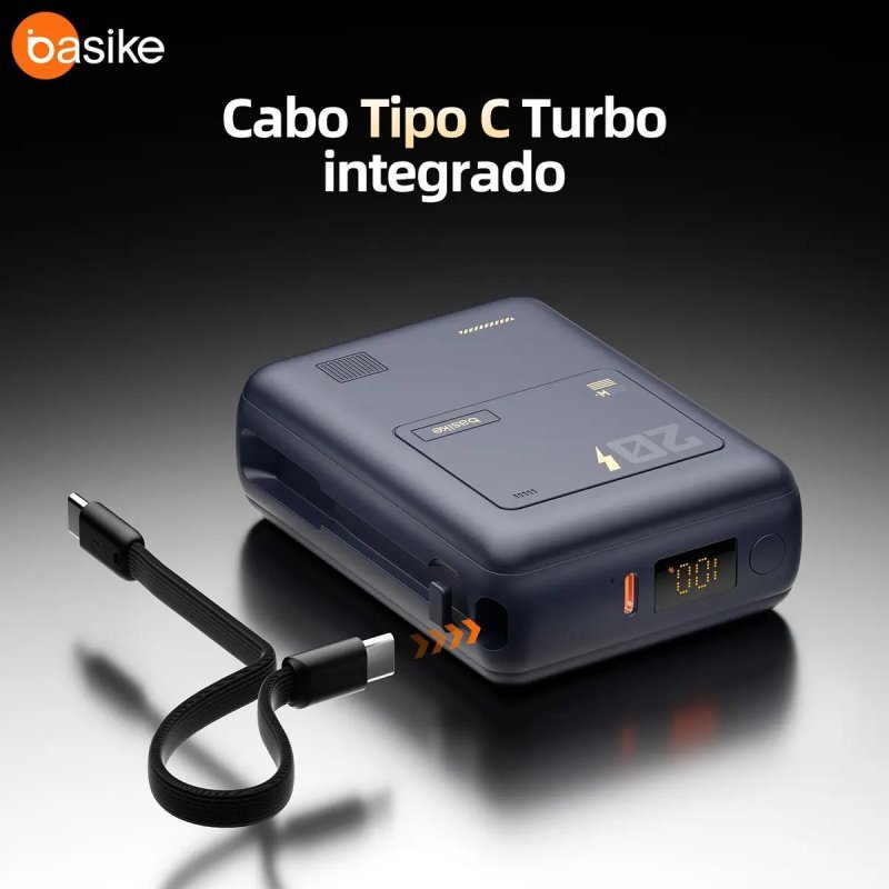 Power Bank 65w, 20000mah, Com Display Carregamento Rápido Power Para Celular Samsung E Motorola E iPhone, 2-saídas Com Cabo Embutido Tipo-c, Com Cabo Rápido(resistência À Tração Superalta), Cor Azul