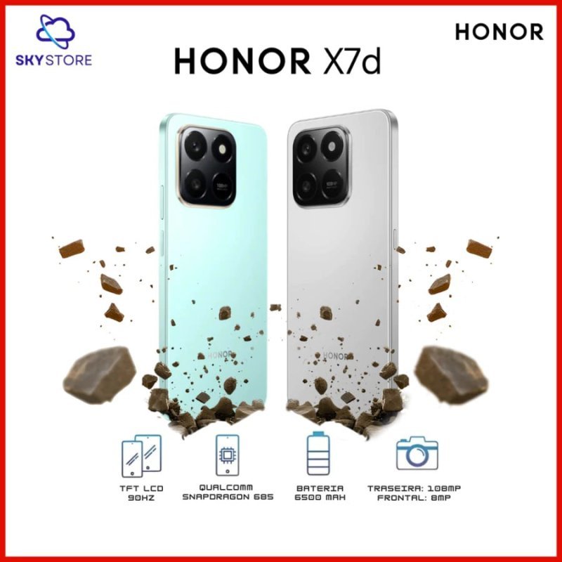 Smartphone HONOR X7d 4G, 256GB, 8GB RAM, Snapdragon 685, Câmera de 108MP, Bateria de 6.500mAh – Versão Global