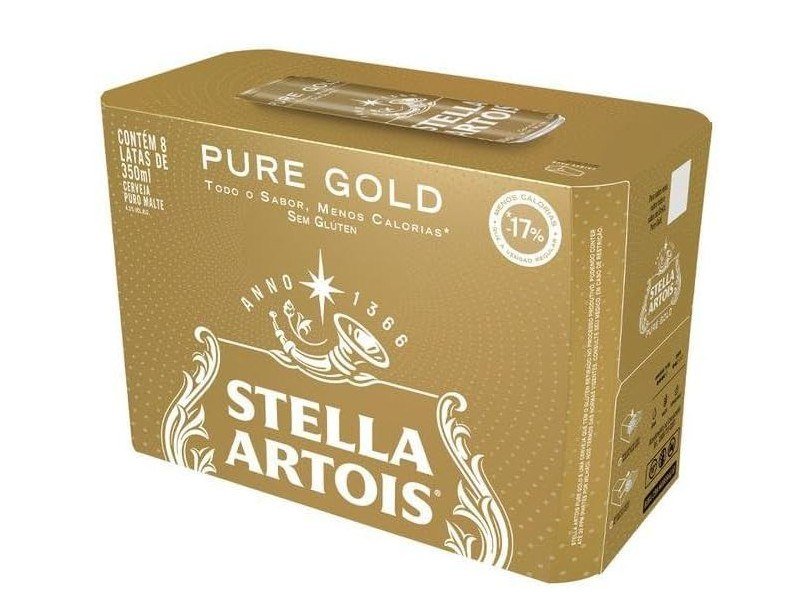 Cerveja Stella Artois, Pure Gold, Lata 350ml, Pack com 8 unidades