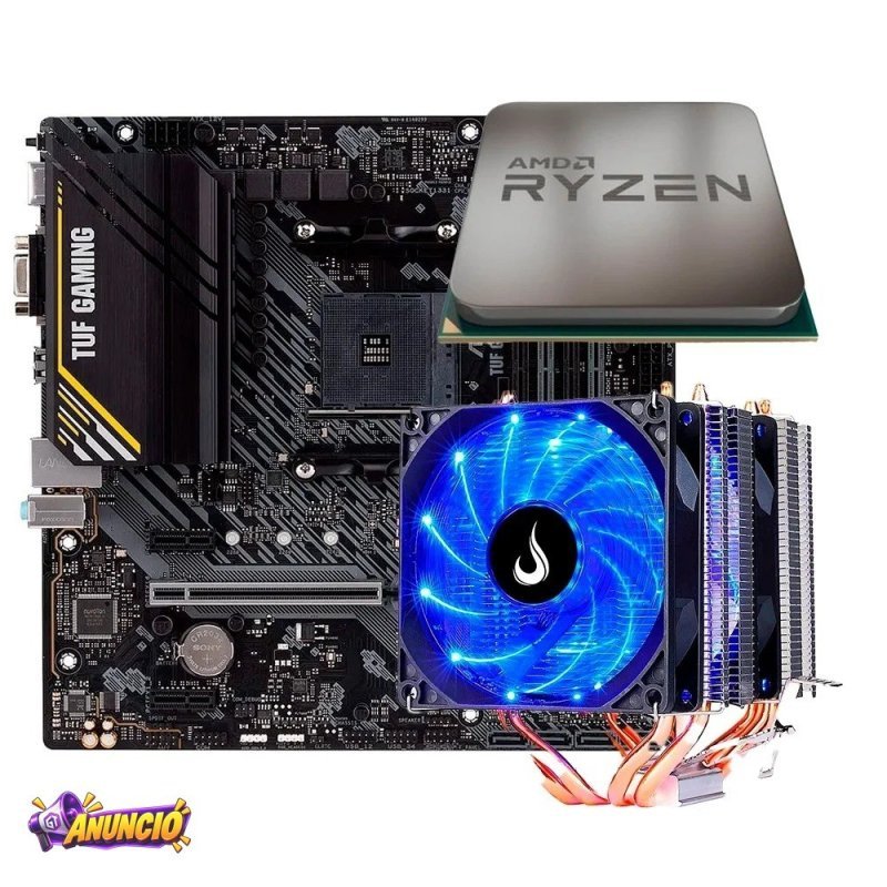 Placa Mãe Asus Tuf Gaming A520M Plus II com Processador AMD Ryzen 5 5500F e Air Cooler Rise Mode Gamer G700