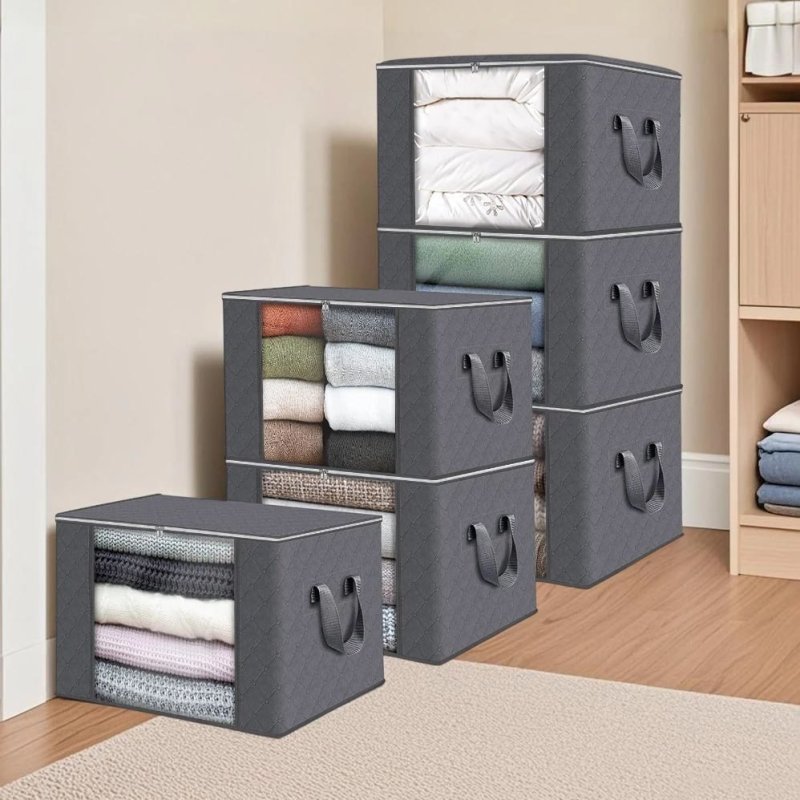 Kit 6 Caixas Organizadoras 90l Roupas E Edredons Com Tampa