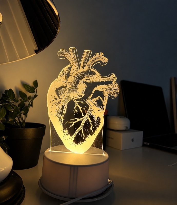 Luminária Led 3d Coração Preenchido - Abajur De Mesa