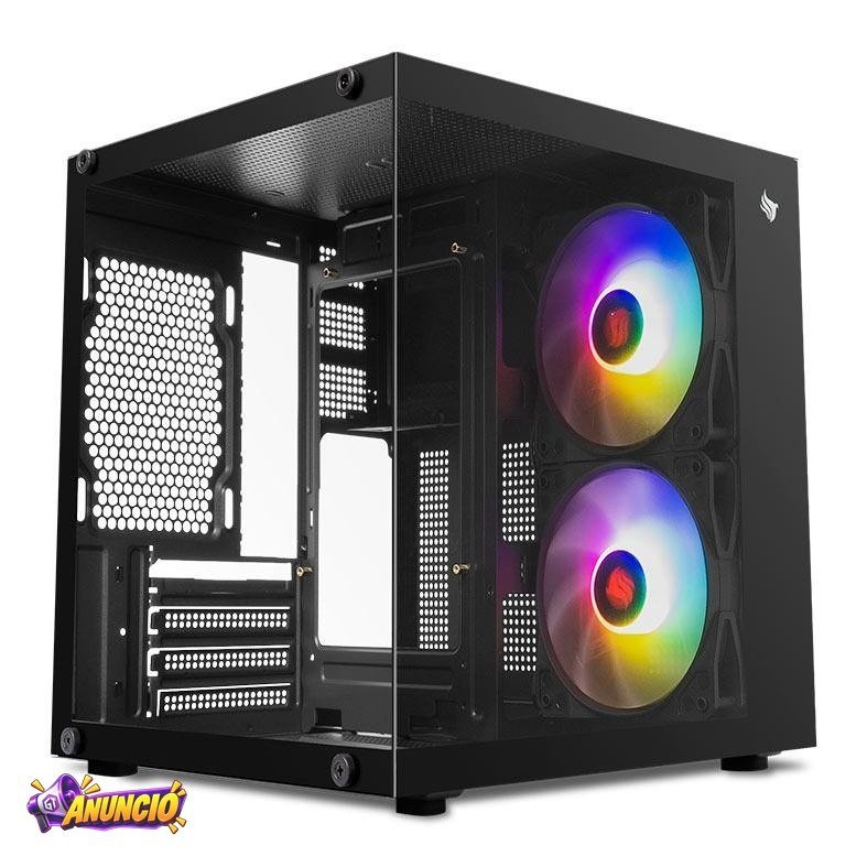 Gabinete Gamer Aquário Pichau Atom X, Mini-Tower, Lateral de Vidro, Com 2 Fans, Preto, PG-ATOMX-BK