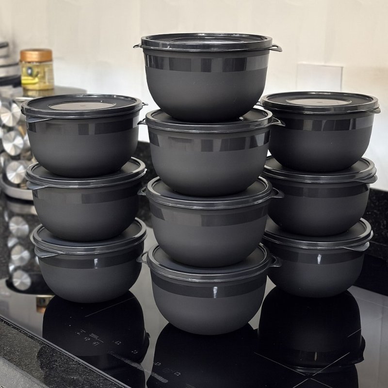 Kit 10 Potes Bowl 1300ml Plástico com Tampa – Marmita Cozinha, Freezer, Micro-ondas e Lava-Louças