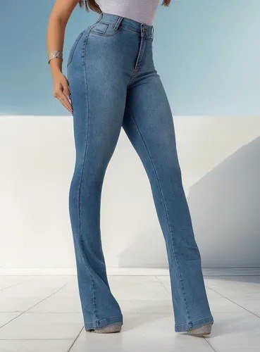 Calça Flare Jeans Cintura Alta Com Elastano Flaer Cos Alto