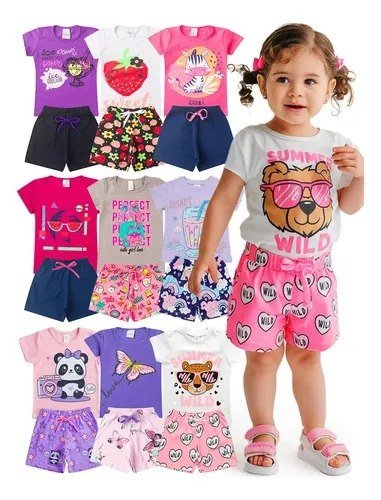 Kit 6 Peças Conjunto De Roupas Infantil Menina Sortida Verão