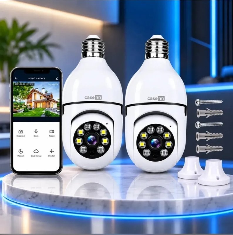 Kit 2 Câmeras Lampada De Segurança Ip Wifi Com Visão Noturna Interna