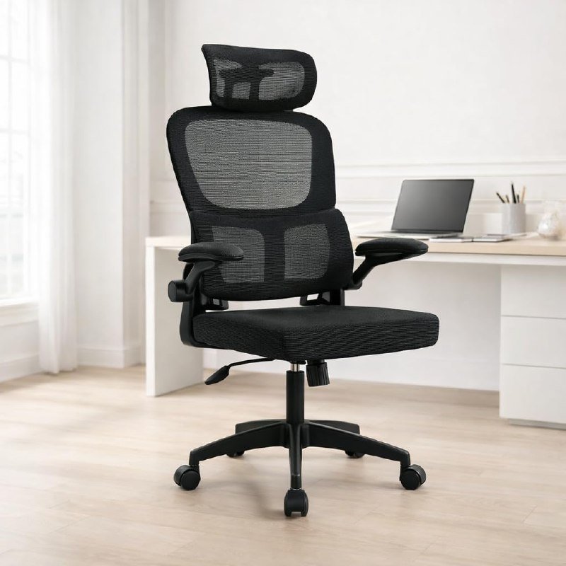 Cadeira Escritório Ergonômica Suporte Lombar Encosto Cabeça Regulável