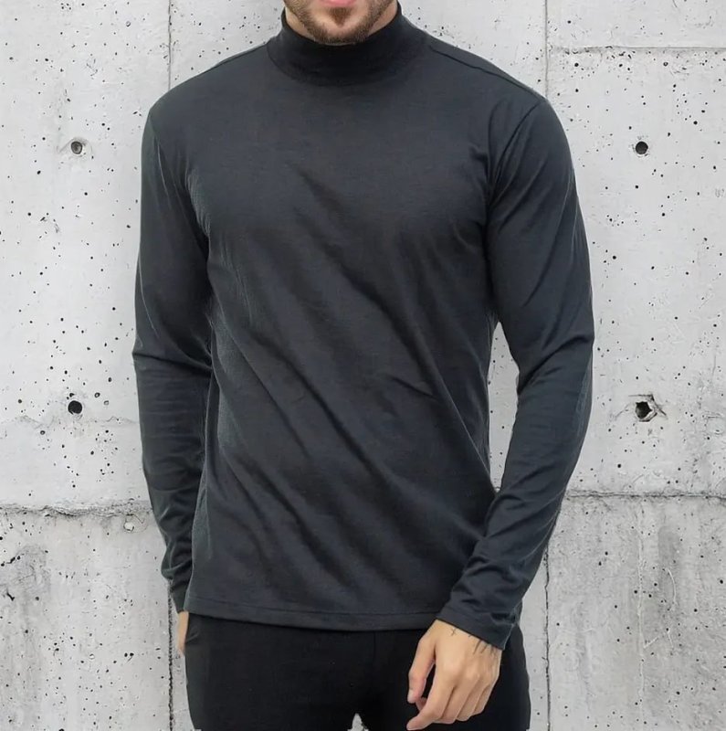 Camiseta Gola Alta Masculina Manga Longa Malha Eco Premium