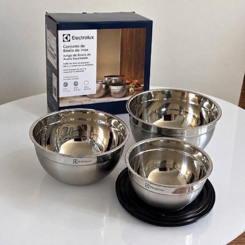 Conjunto de Bowls Tigelas de Inox com Tampa Plástica Electrolux