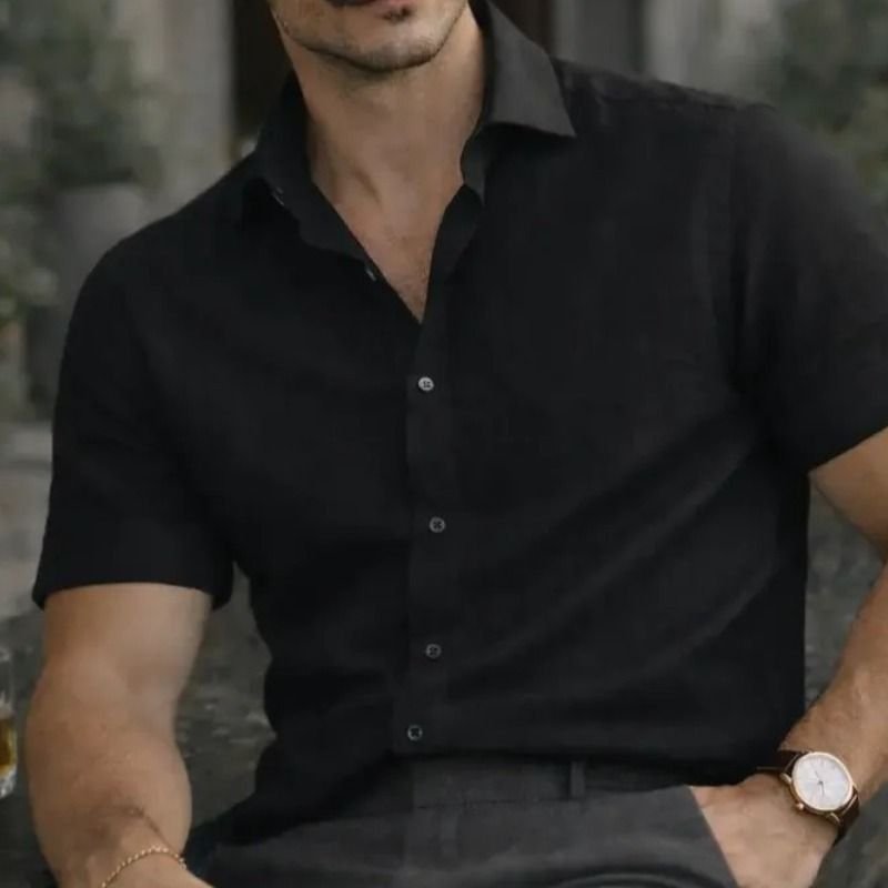 Camisa Casual Masculina Texturizada Com Botões Old Money Damasco Texturizado (P ao GG)