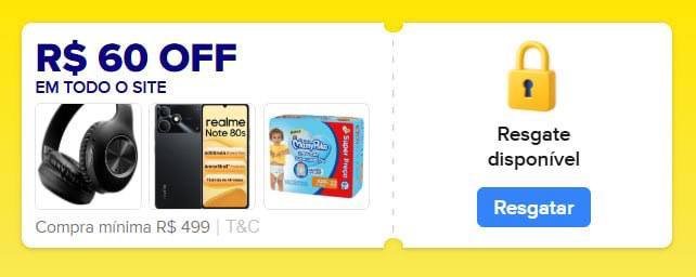 Próximo Cupom R$ 60 OFF em R$ 499 Mercado Livre
