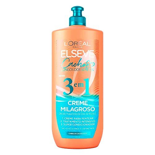 L'Oréal Paris Elseve Creme para Pentear Milagroso 3 Em 1 Cachos Longos Dos Sonhos, com Ácido Hialurônico e Óleo de Rícino, 500ml