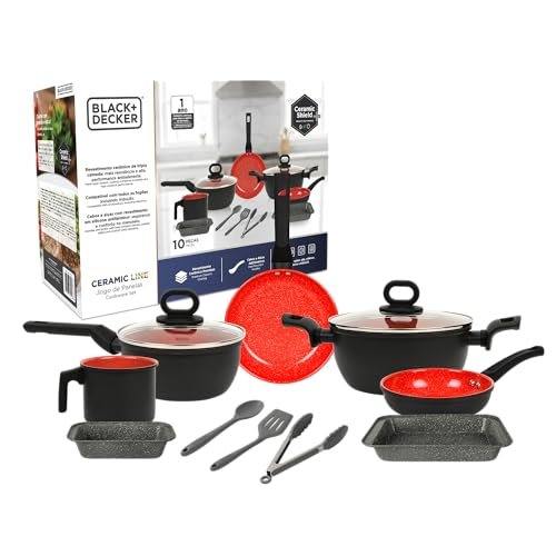 Jogo de Panelas BLACK DECKER 10 Peças Ceramic Line - Red Stone