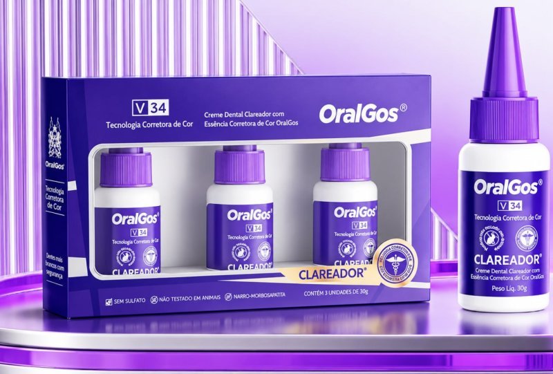 Kit 3un. OralGos V34 Pasta de Dente Roxa para Clareamento