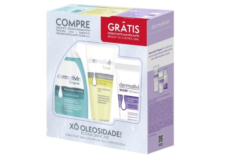 Kit Sabonete + Scrub + Hidra Benzac Dermotivin Oleosa Dia/noite - exclusivo Meli+