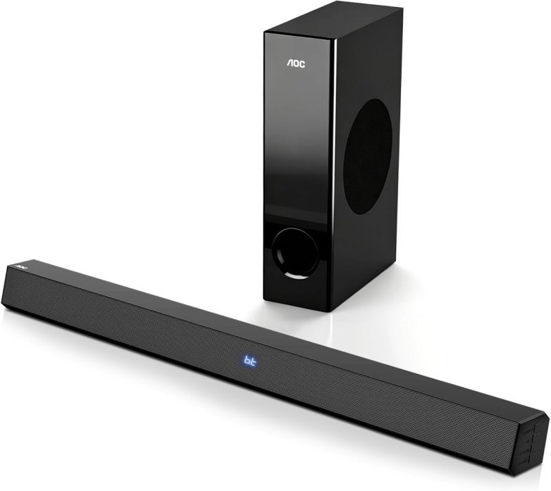 AOC ACS3410 Soundbar 2.1 Canais, 85W, 3D Surround 360°, Subwoofer + Controle Remoto, Bluetooth e HDMI