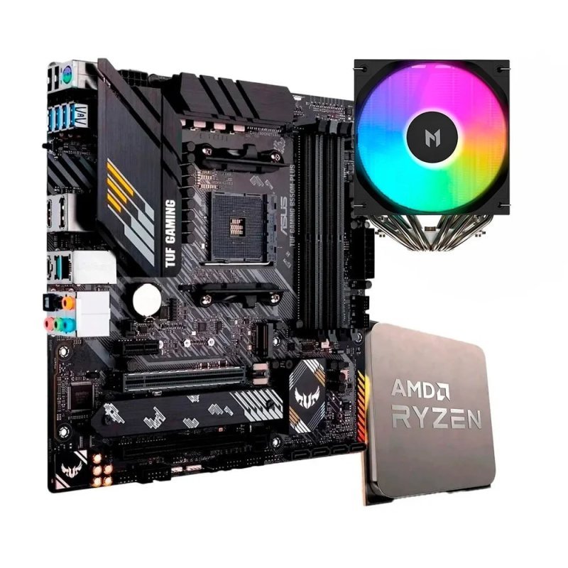 Placa-Mãe ASUS TUF Gaming B550M-Plus e Processador AMD Ryzen 7 5700X com Air Cooler MACH1 WIND