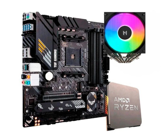 Kit com placa-mãe, processador e cooler