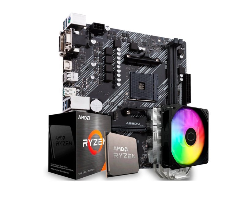 Kit Upgrade AMD Ryzen 7 5700X, Placa Mãe A520, Air Cooler ARGB, AM4