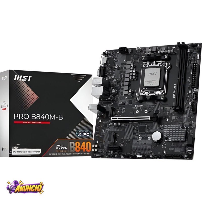 Placa-Mãe MSI PRO B840M-B AM5 para Ryzen DDR5 mATX M.2 NVMe HDMI VGA