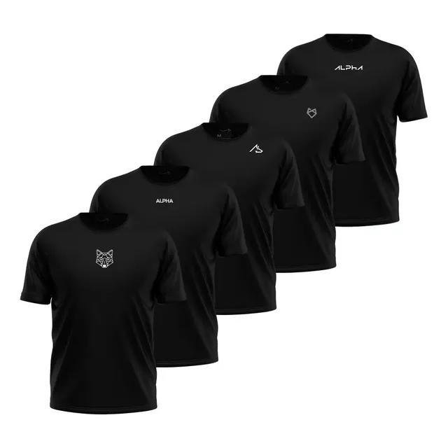 Kit 5 Camisetas Dry All Black Alpha (P ao XGG)