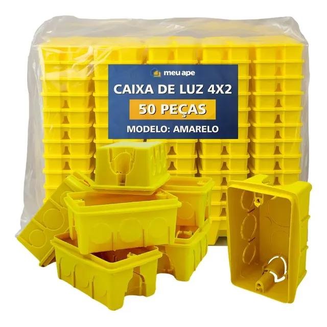 Kit 50 Caixas de Luz 4x2 Amarela Reforçada Tomada Interruptor Embutir