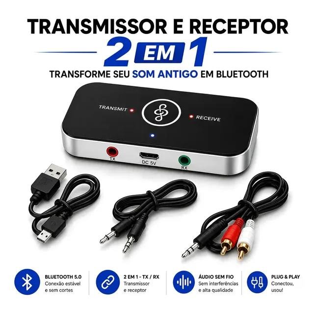 Transmissor Receptor Bluetooth 2 Em 1 Áudio P2 TV Som