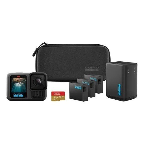 GoPro HERO13 Black Power Bundle - Kit com Câmera de Ação à Prova d'água 10m, 5.3K60, 27MP e Carregador duplo com Baterias, estojo e Cartão de Memória