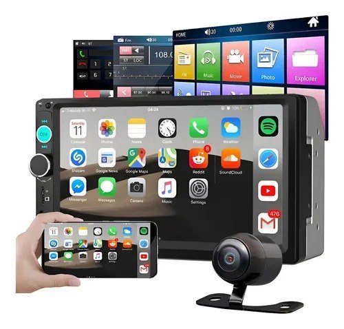 Central Multimídia Touch Mp5 2din Bluetooth Usb + Câmera Ré Preto