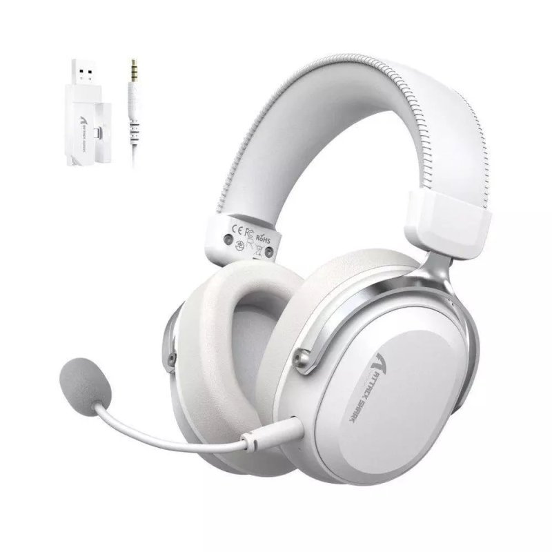 Headset Gamer Sem Fio Attack Shark L30 Pro – Bluetooth, Som Surround, Branco e Prata