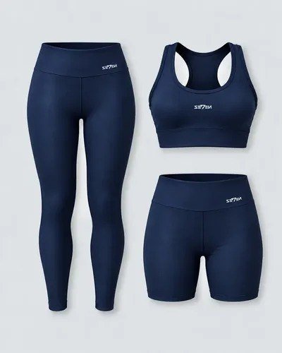 Kit Conjunto Feminino Fitness Top Nadador + Legging + Short Azul-marinho GG