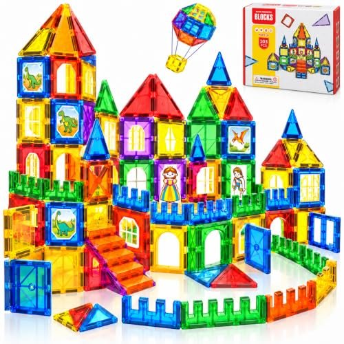 Blocos Magnéticos 103 Peças, Brinquedo Educativo Infantil